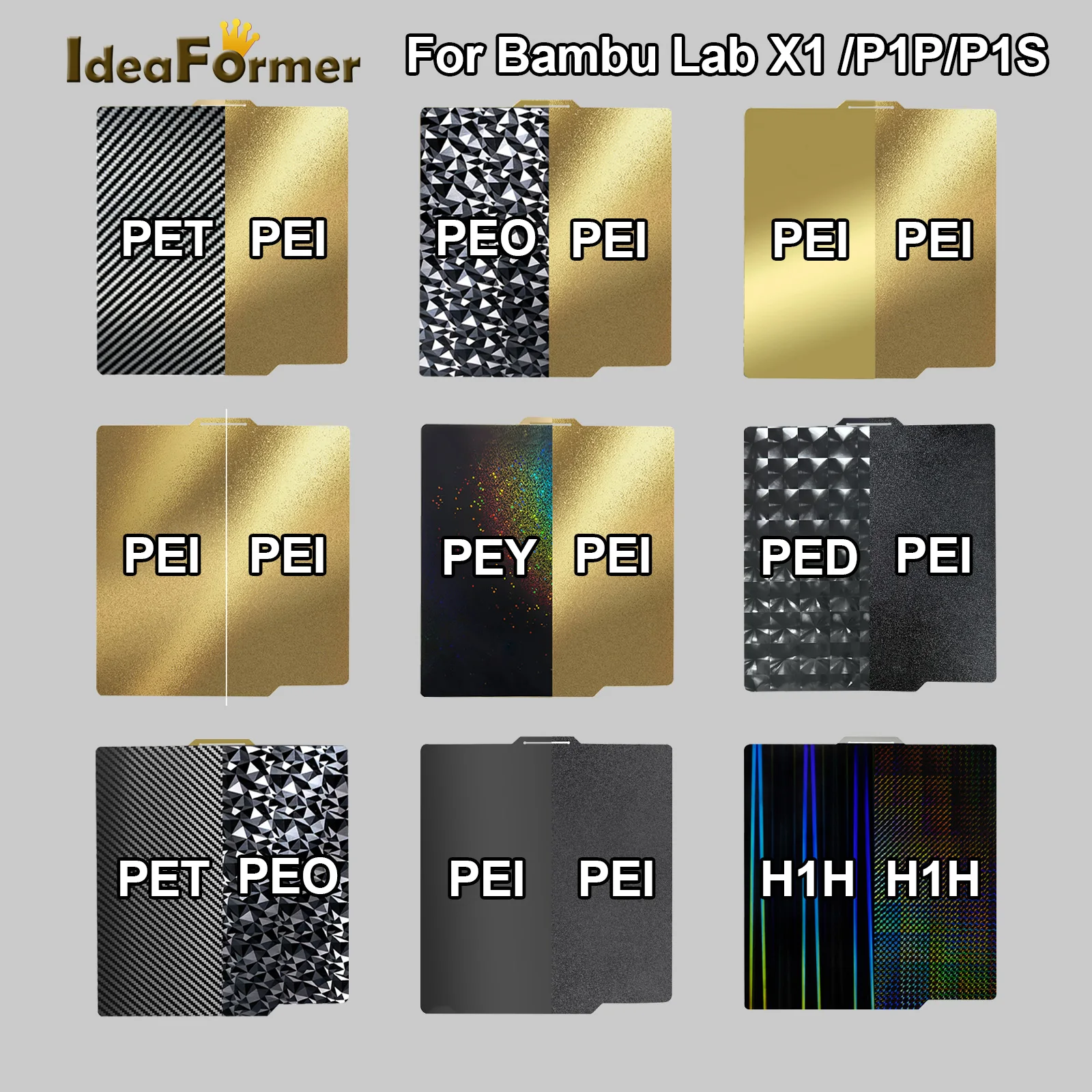 Per Bambu Lab P1P Build Plate X1 X1C Pei Texture 257X257Mm Pey Peo Sheet Acciaio Per Molle Magnetico Liscio Per Bambu Lab Carbon Plate