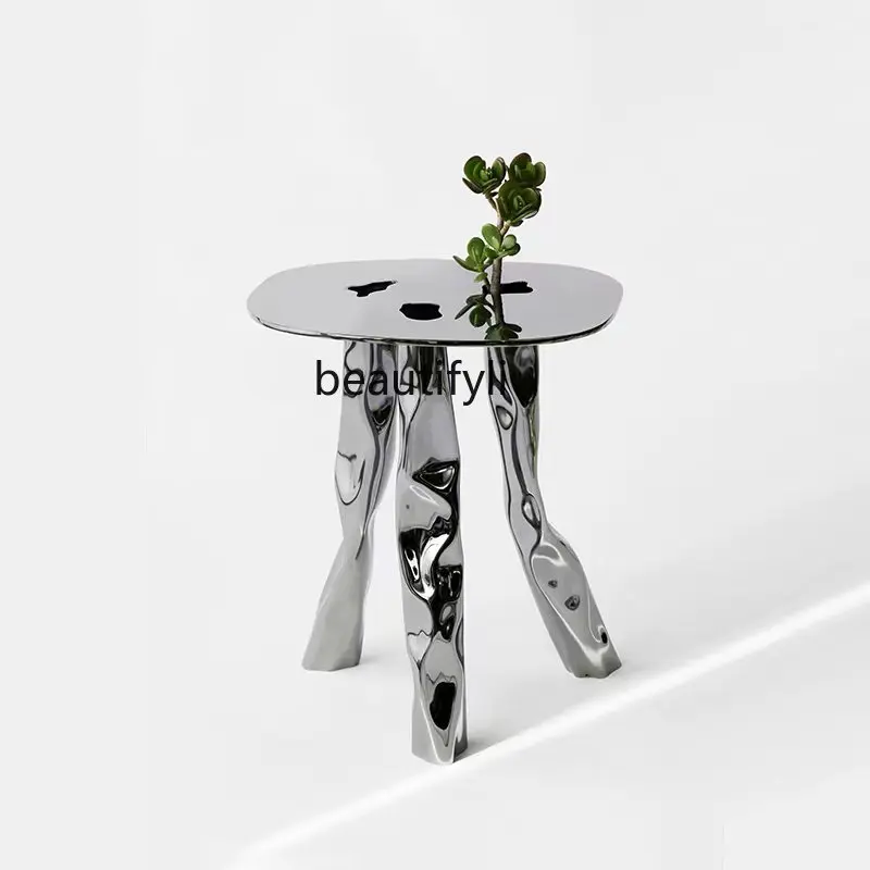 

Customized Designer Living Room Sample Room Baroque Stainless Steel Handmade Pleated Coffee Table Living Room Sofa Side Table