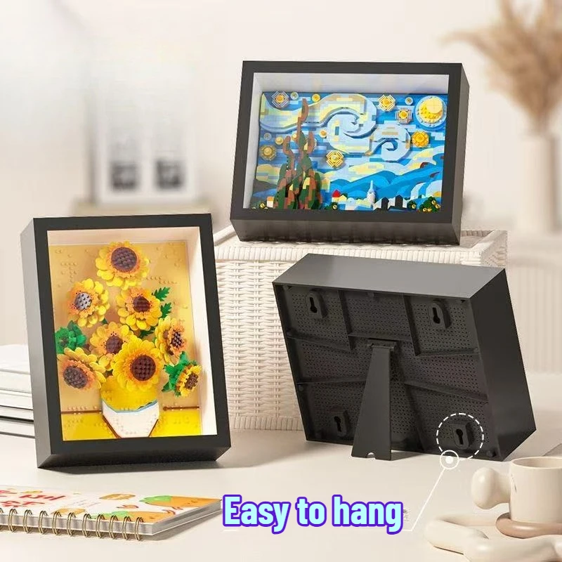 세계적으로 유명한 예술 그림 해바라기 반 고흐 벚꽃 3D 다이아몬드 블록 장난감 생일 선물