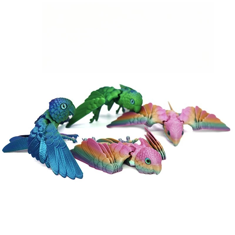 3D Printed Parrot Model Flexible Animal Statue Bird with Wings Moveable Joints Home Decoration Autism ADHD Fun Toys Holiday Gift