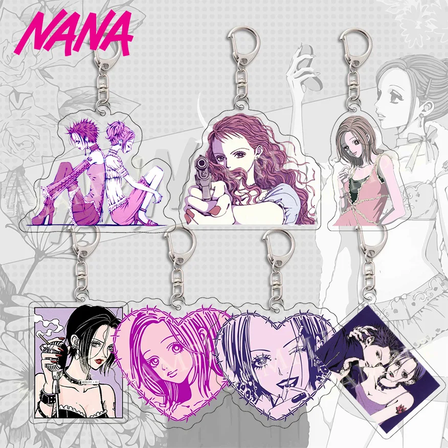 

20Pcs/Lot Anime NANA Osaki Keychains Komatsu Honjo Ren Cartoon Figures Acrylic Pendant Keyring Jewelry Wholesale