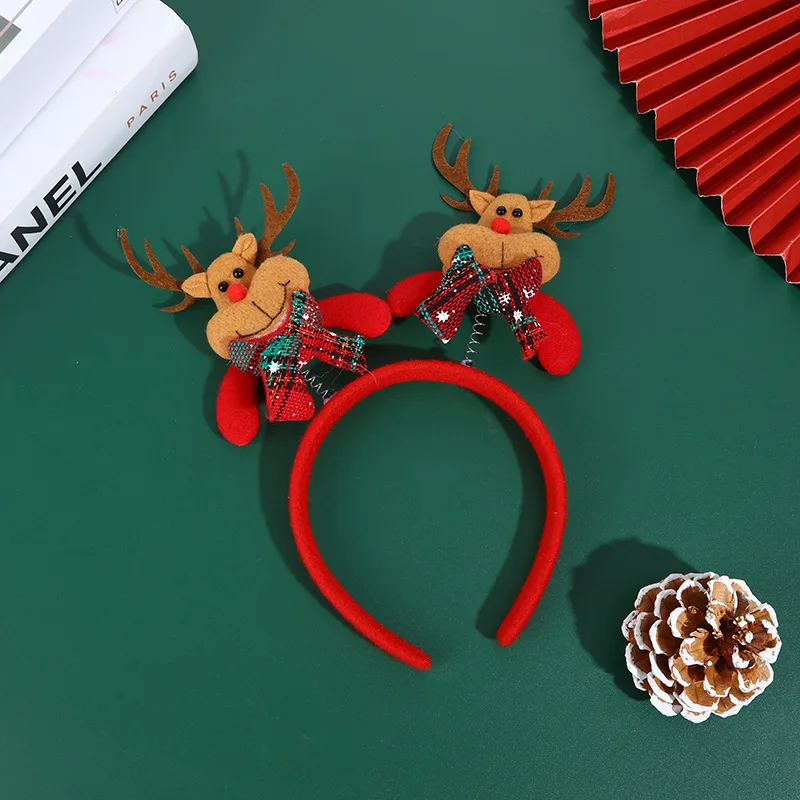 Fashion Christmas Red Bows Headbands Women Girl Classic Elastic Reindeer Antler Santa Hair Hoop Headbands Xmas Party Accessories