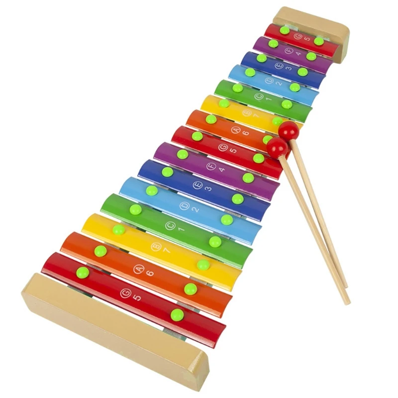 

Baby Kids Wooden Xylophone 15 Tones Piano Toys Musical Instrument 2 Mallet