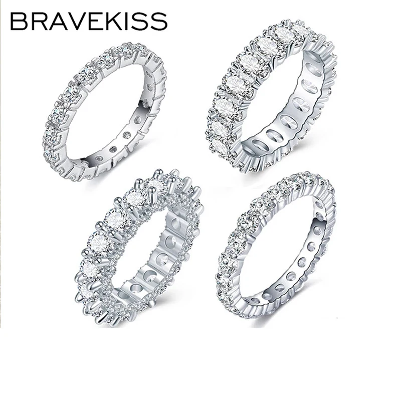 

BRAVKIS Wedding Bands Eternity Rings with Zirconia for Women CZ Crystal Promise Engagement Finger Ring Bague Jewelry BUR0279