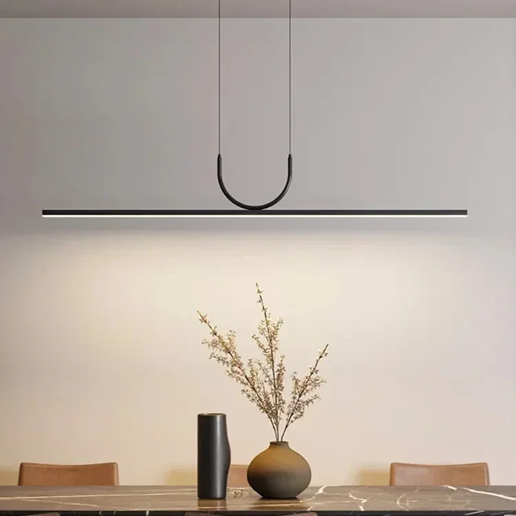 Nordic Strip Hanging Lamp Kitchen Island Aluminum Chandelier Modern Simple Pendant Light for Dining Room Home Decor