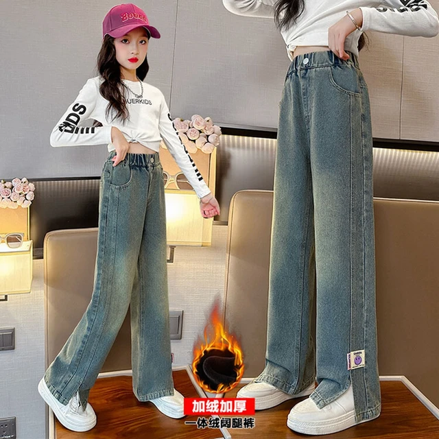 Teen Girls Jeans With Fleece Autumn Winter Casual Fashion Kids