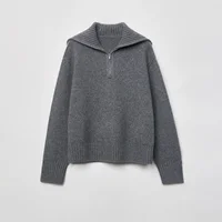 WinvyNee Women's Clothing 100% Wool Gray Sweater Half Zip Collar Loose Casual Pullovers Outerwears Plus Size Winter A1283001 - Image 4