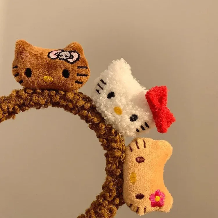 

Cute Cartoon Sanrio Hello Kitty Hair Hoop Sweet Girl Plush Wash Face Headband Plush Hair Clip Headwear Girls Jewelry Accessories