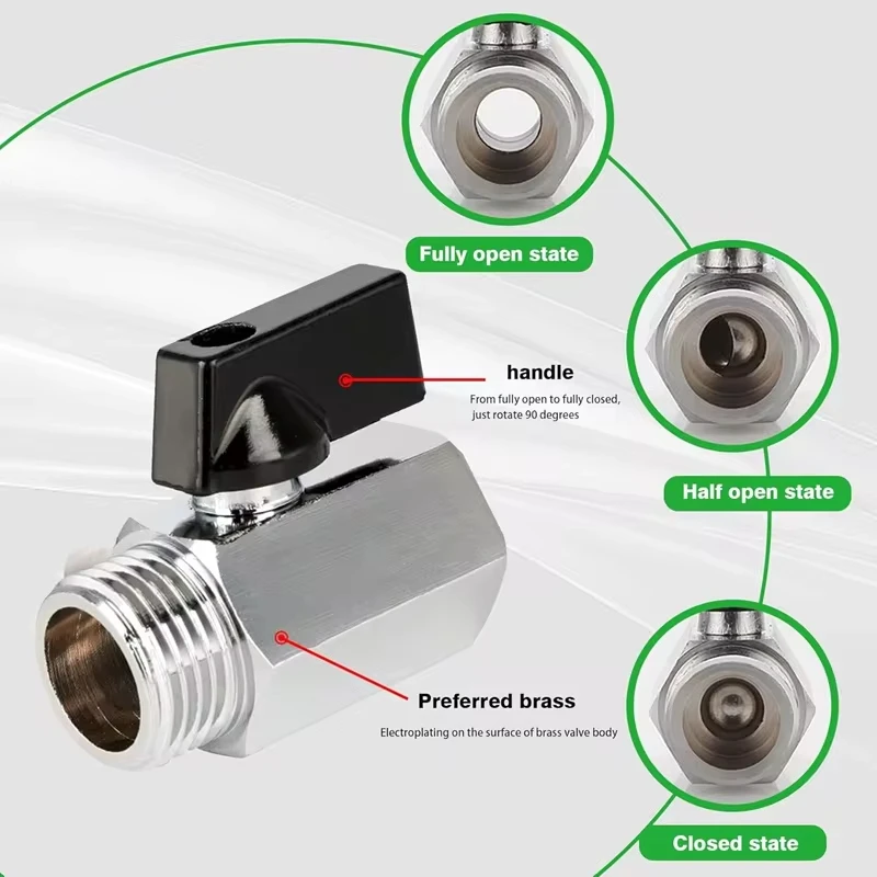 Brass Mini Ball Valve 1/4 and 3/8 Female x Male Shut-Off Valve switch control for Water Pumps Tanks Outdoor Faucet Air 3
