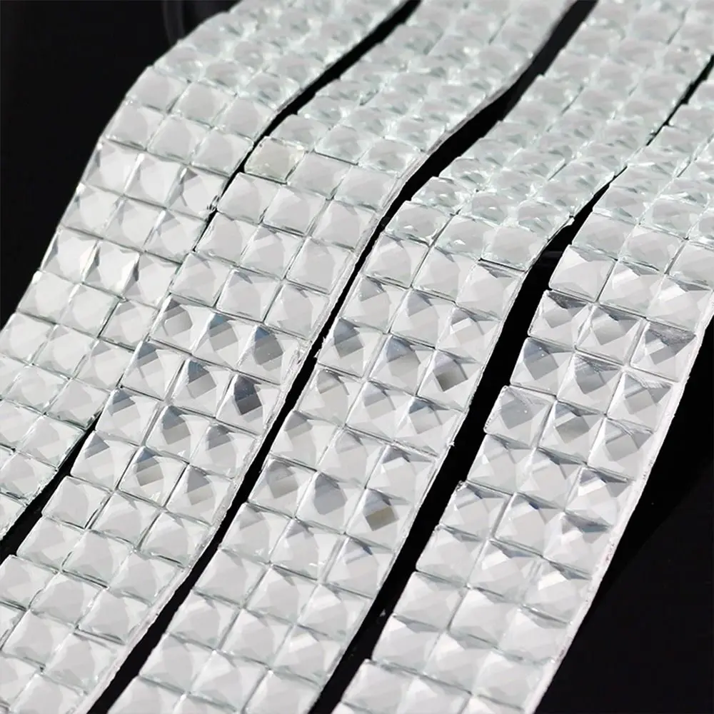 90cm/Roll 1/2/3cm Self-adhesive Square Crystal Diamond Sticker Mirror Mosaic Tiles Glass Sticker Handmade Craft Party Decoration