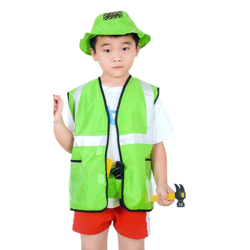 

Kids Construction Worker Costume Boys Dress Up Clothes Pretend Role Play Toy Set for Halloween Cosplay Theme Party