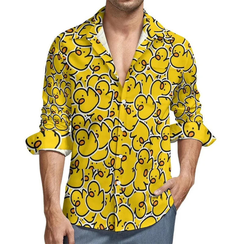 

Рубашка мужская с длинным рукавом, смешная уличная одежда с 3D принтом животных, утки, модная блузка с длинными рукавами, одежда в стиле Харадзюку, весна