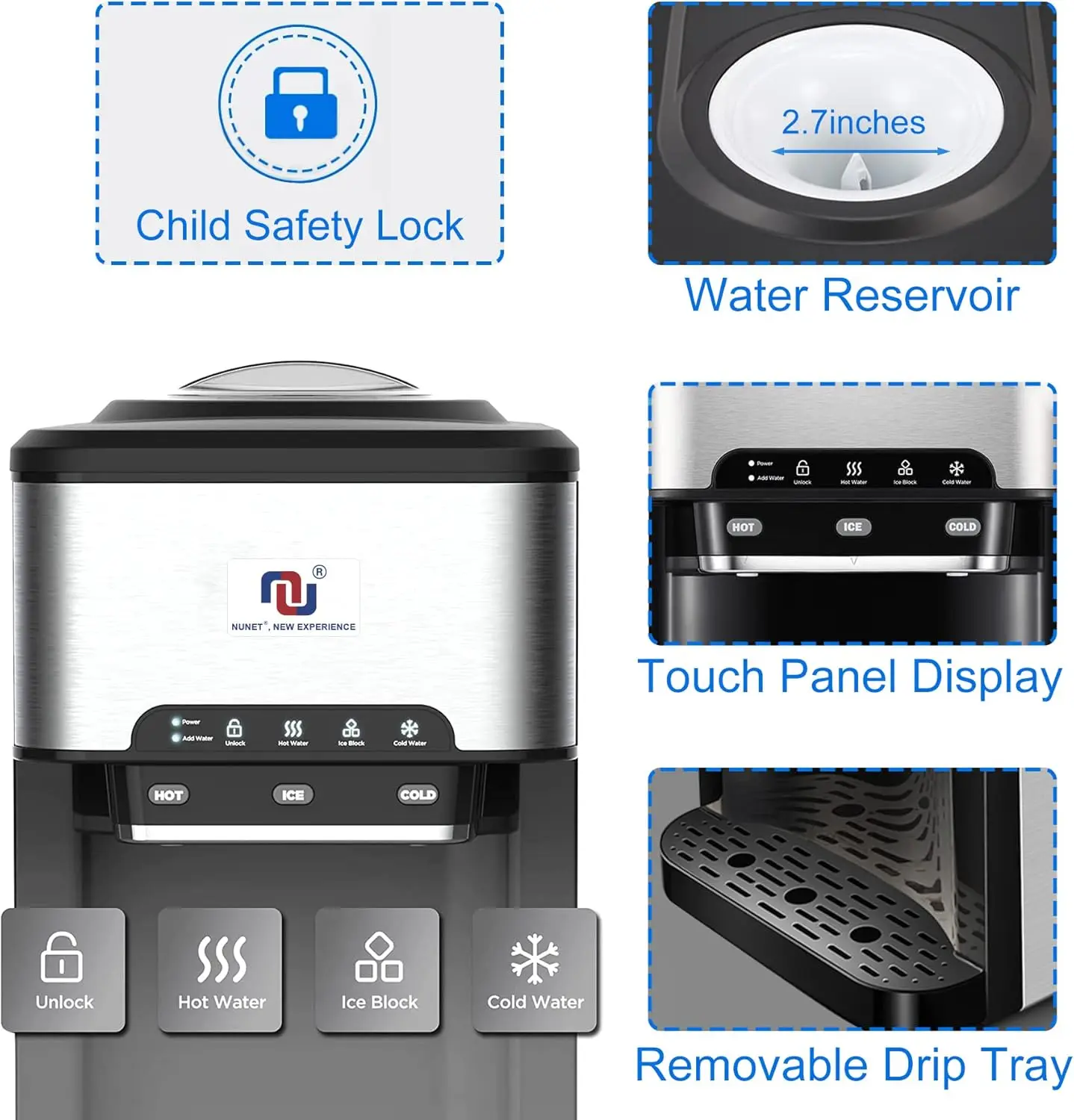 Cooler Dispenser Built-in Ice Maker Countertop,3-in-1 Portable Ice Machine 44lbs Daily,Top Loading 5 Gallon Water Dispenser w. C 5
