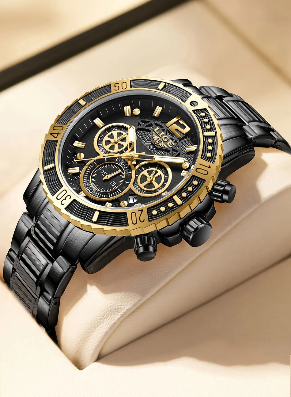 LIGE New Sport Chronograph Mens Watches Top Brand Luxury Full Steel Quartz Clock Waterproof Big Dial Watch Men Relogio Masculino
