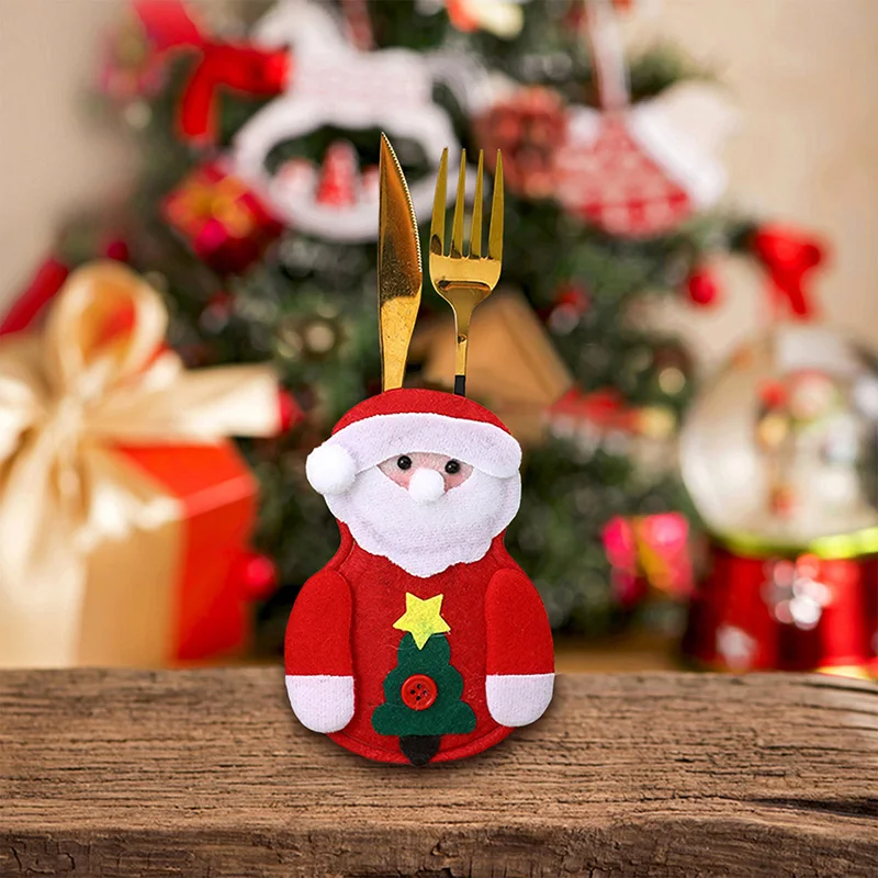 Christmas Cutlery Holder Santa/Snowman/Reindeer Shape Cloth Flatware Bags Table Decorations for Party