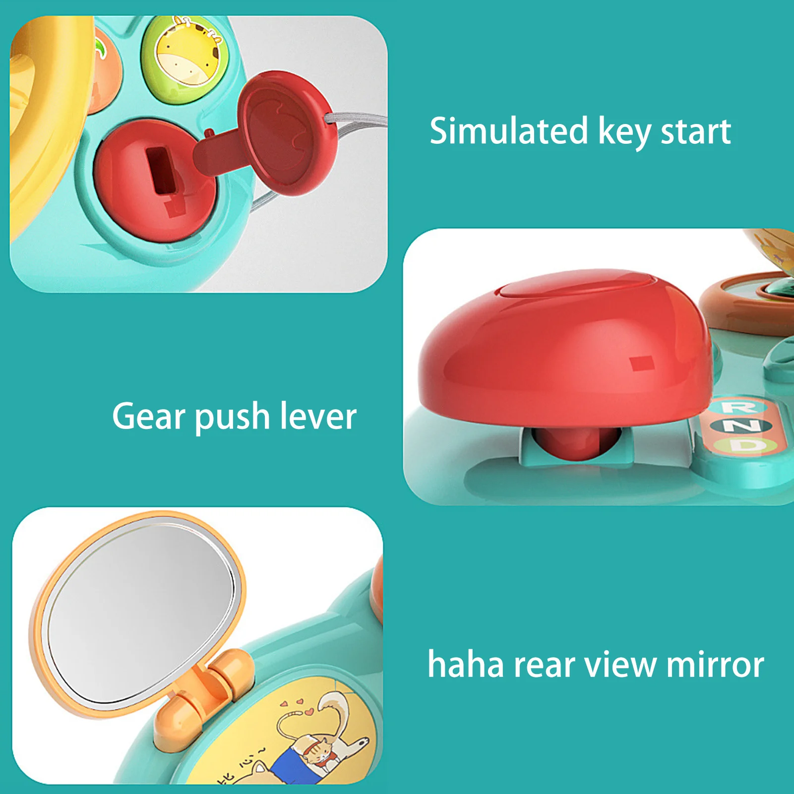 Cartoon Kids Steering Wheel Toy With Lights Music Simulation Driving Car Copilot For Toddler Preschool Interactive Electric Toys