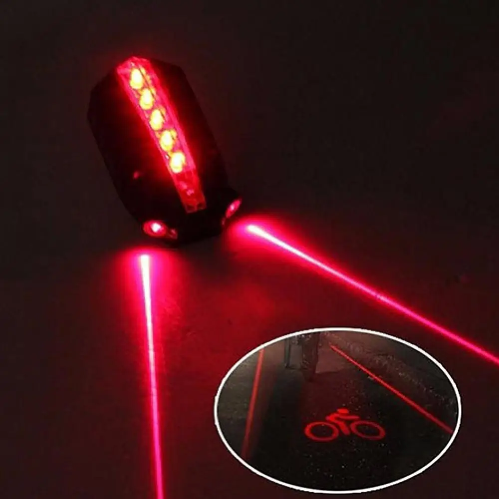 2 Laser + 5 LEDs Rear Bike Tail Light Logo Beam Safety Warning Red Lamp Waterproof Bicycle Cycling Lights Taillights LED Auto