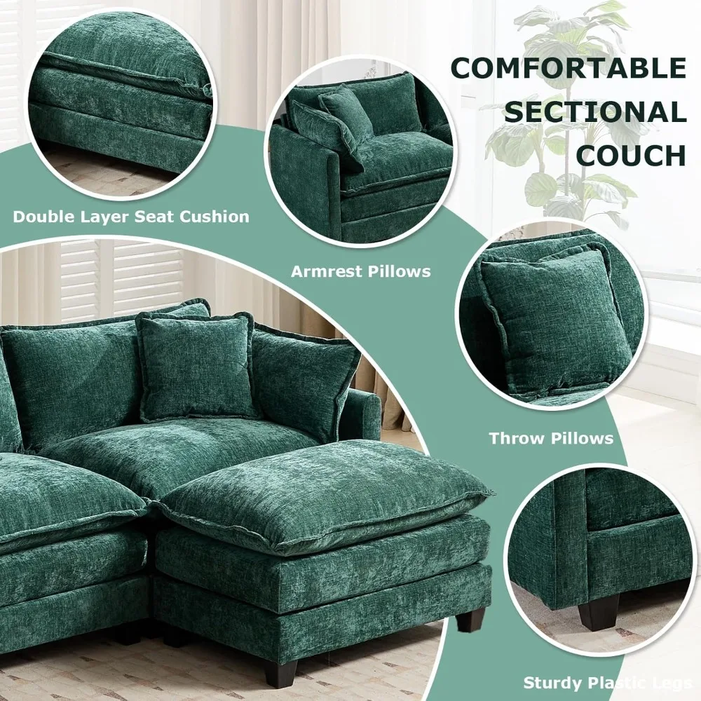 Green Chenille Sectional Sofa 4