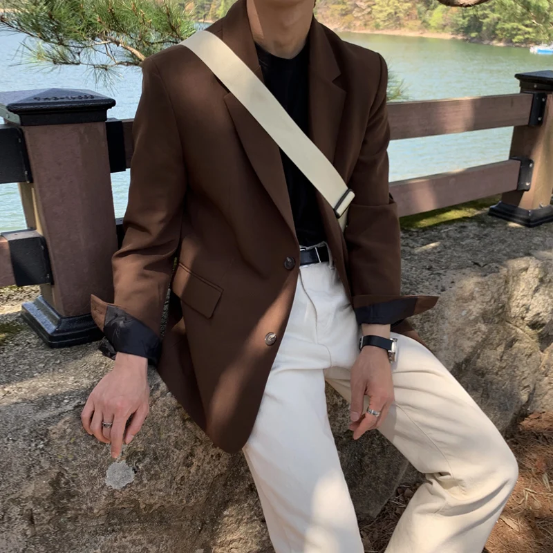 

2023 Korean Style Single Breasted Men Blazers Solid Casual Suit Jacket Male Business High Quality Social Dress Coat Male V59