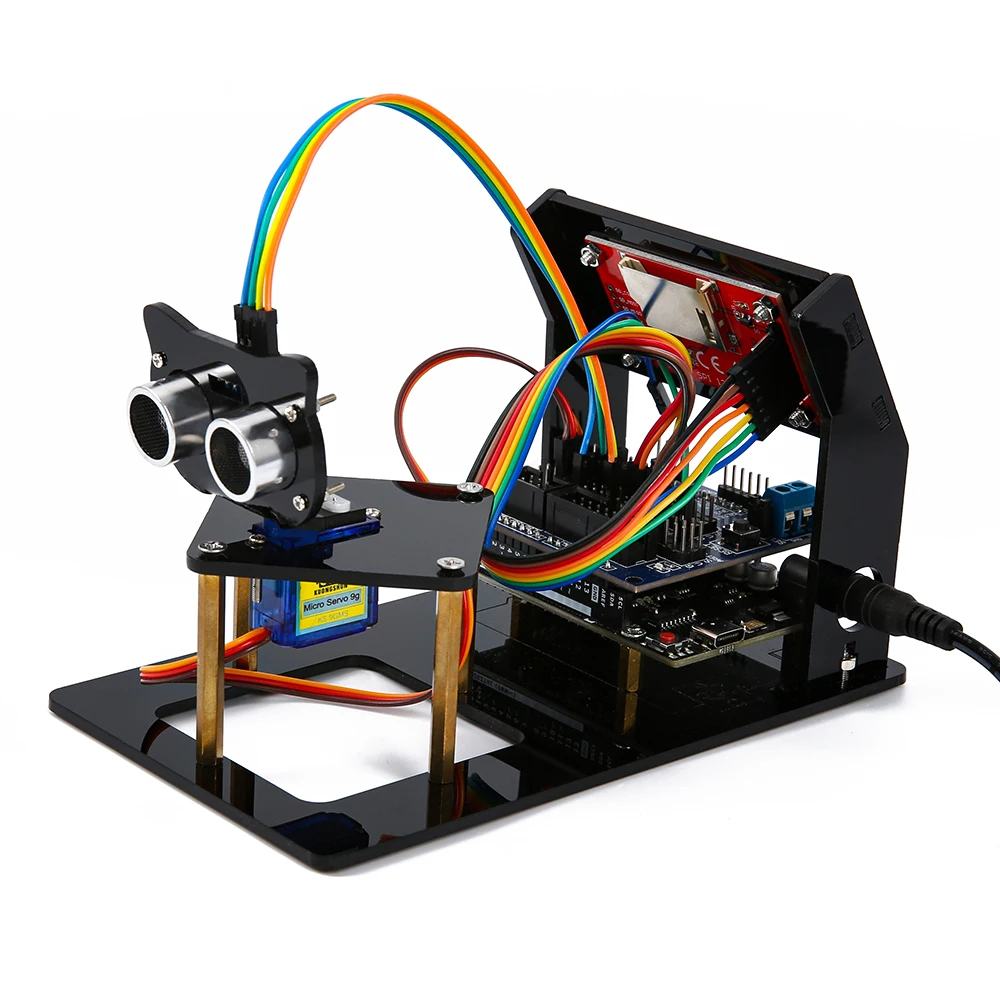 시뮬레이션 레이더 초음파 센서 DIY 로봇 공학 키트(R3, 1.8 TFT SPI 디스플레이, Arduino용 sg90 서보 포함)