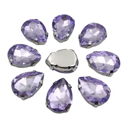 Elegant Teardrop Glass Rhinestones with Silver Metal Claw Base for Needlework Decoration (Violet)