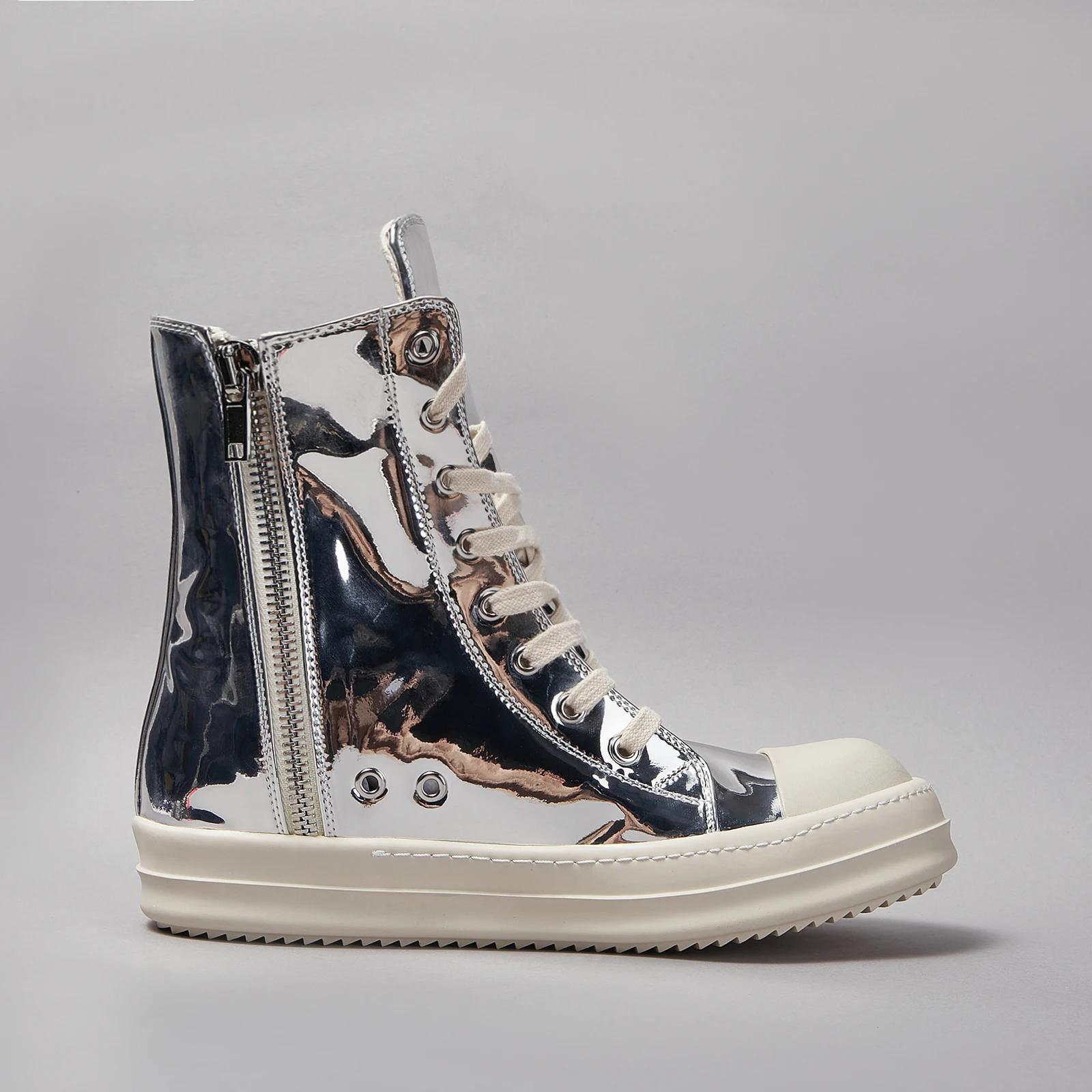 

Ricks Casual High Top Quality Silver Ankle Boot Designer Men Shoe owens Fashion Zipper Lace-up Luxury Flat Women Sneaker