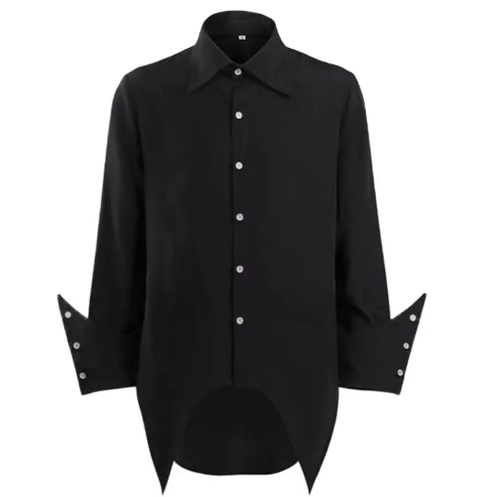 

Мужская рубашка в викторианском стиле, черная рубашка с длинным рукавом и отложным воротником, в стиле стимпанк, с хвостом ласточки, костюмы, топы