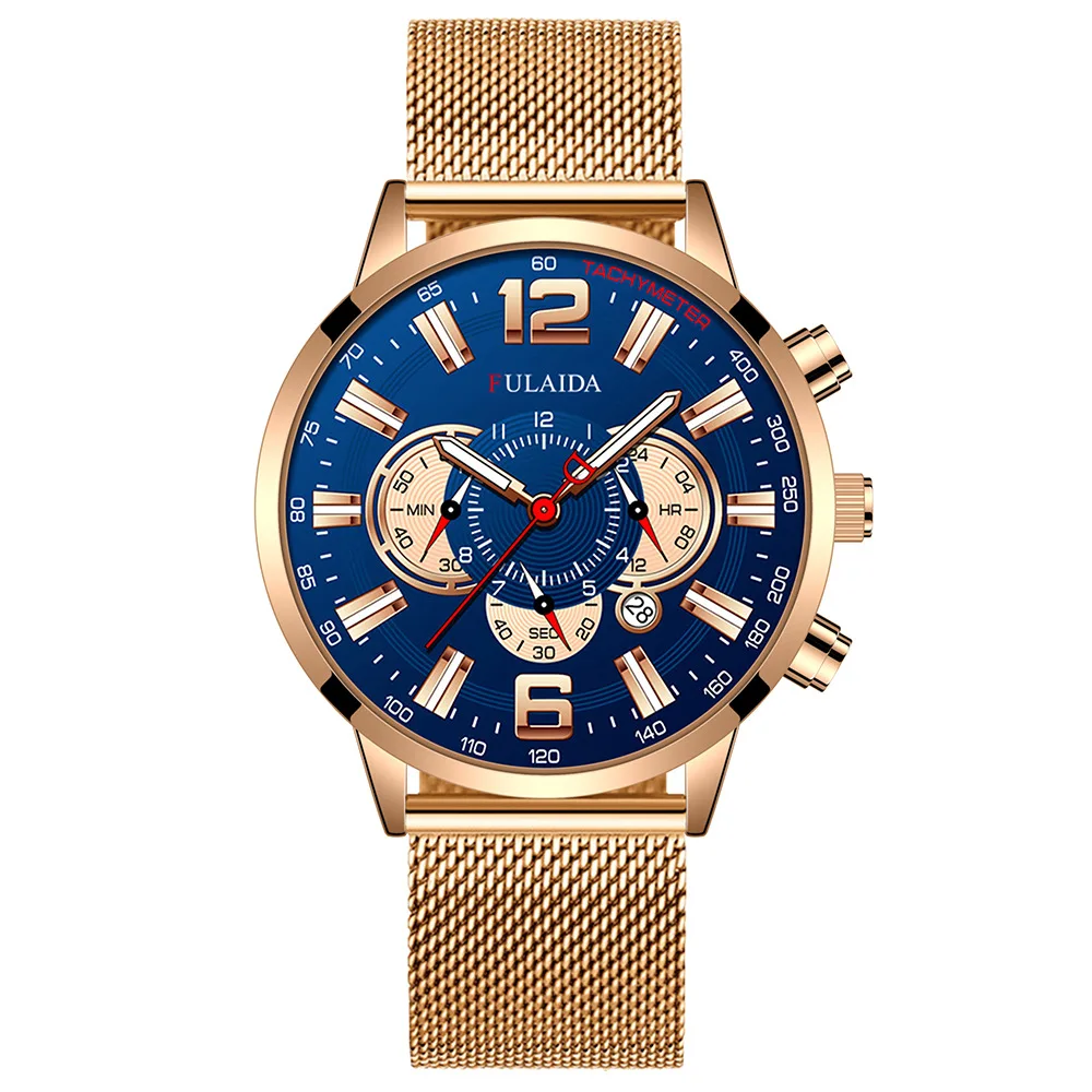 Men's Fashion Business Calendar Watches Luxury Stainless Steel Mesh Belt Analog Quartz Watch Business Luminous Wristwatch Clock