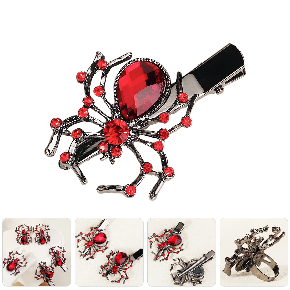 거미 머리핀 빨간색 라인스톤 반지 귀걸이 공포 쥬얼리 세트 할로윈 선물 장난감 거미 클립