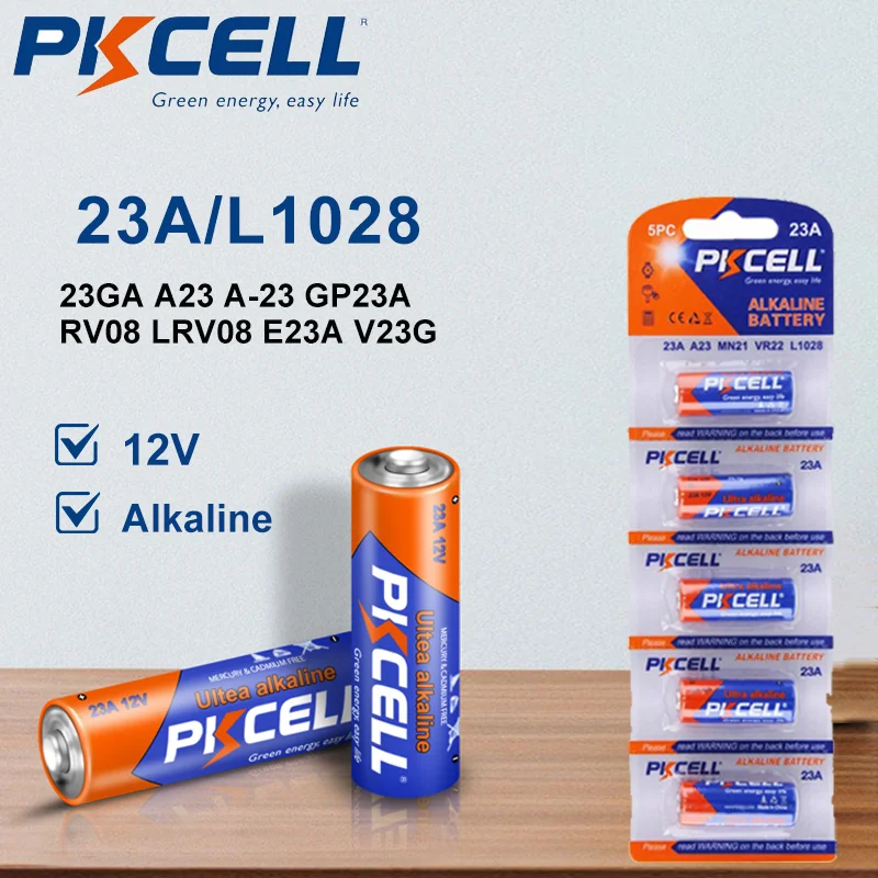 5 Pz Pkcell 12V A23 Batteria A Secco Super Alcalina 21/23 23Ga A23 A-23 Gp23A Rv08 Lrv08 E23A V23G 23A 12V Batteria Alcalina