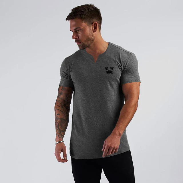 Muscleguys Brand Fashion V neck Short Sleeve T Shirt Men Slim Fit Sports T-shirt Men Summer Casual Fitness Tshirt Gym Clothing 5
