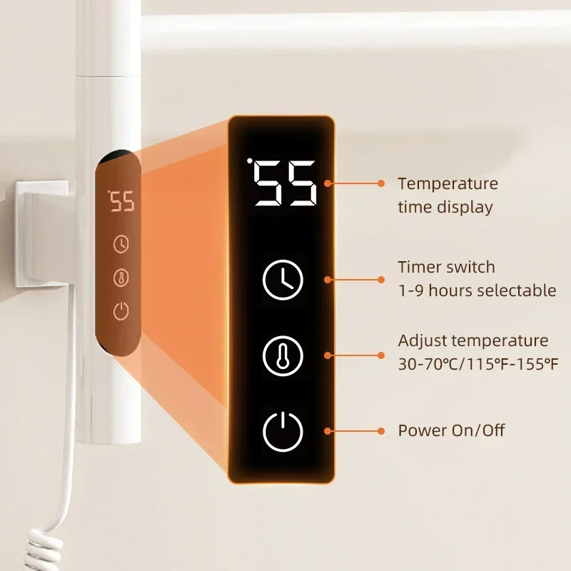 Electric Towel Rack Electric Heated Towel Rail Digital Display Temperature Control Timing Rotatable Smart Bathroom Thermal Towel Warmers G63