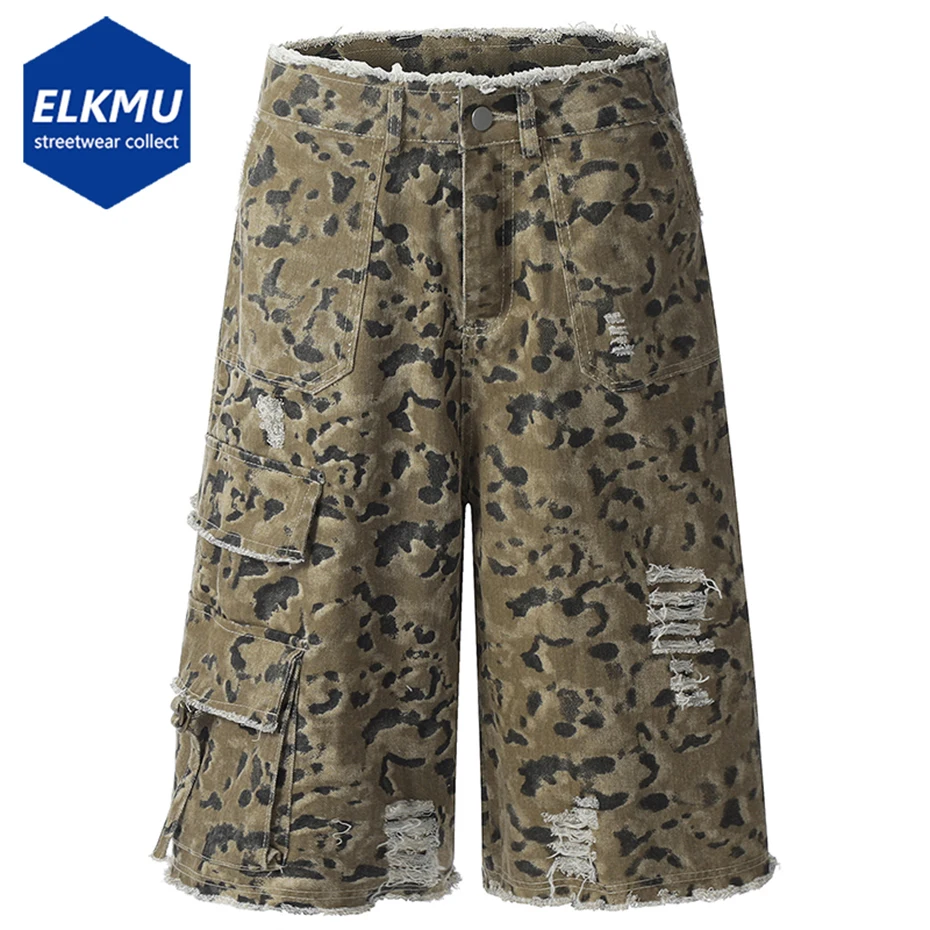 Vintage Leopard Denim Shorts Ripped Cargo Jeans Shorts Summer Loose Casual Streetwear Harajuku Hip Hop