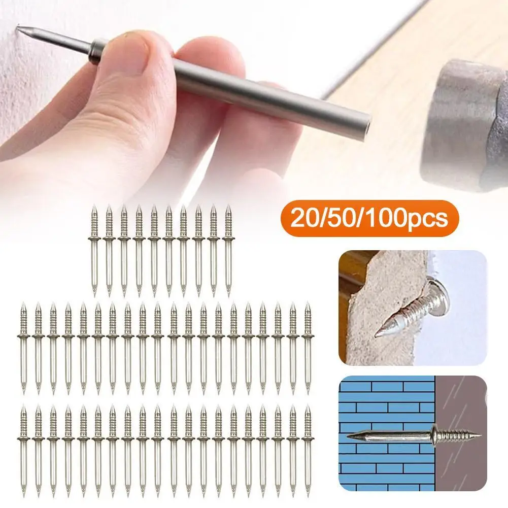 

20/50/100pcs Double-Head Seamless Installation Nail Metal Skirting Line Non-Marking Nails Rust-Proof Skirting Thread Screws Set
