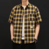Mens Summer Port Style Loose Handsome Fashion Casual Plaid Short Sleeved Cardigan Shirt Mens Flannel Shirts Long Sleeve 1