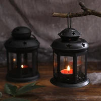 NEW European Candlestick Iron Star Pendant Lantern Candle Holder Vintage French Moroccan Home Christmas Bedroom Party Decoration 2