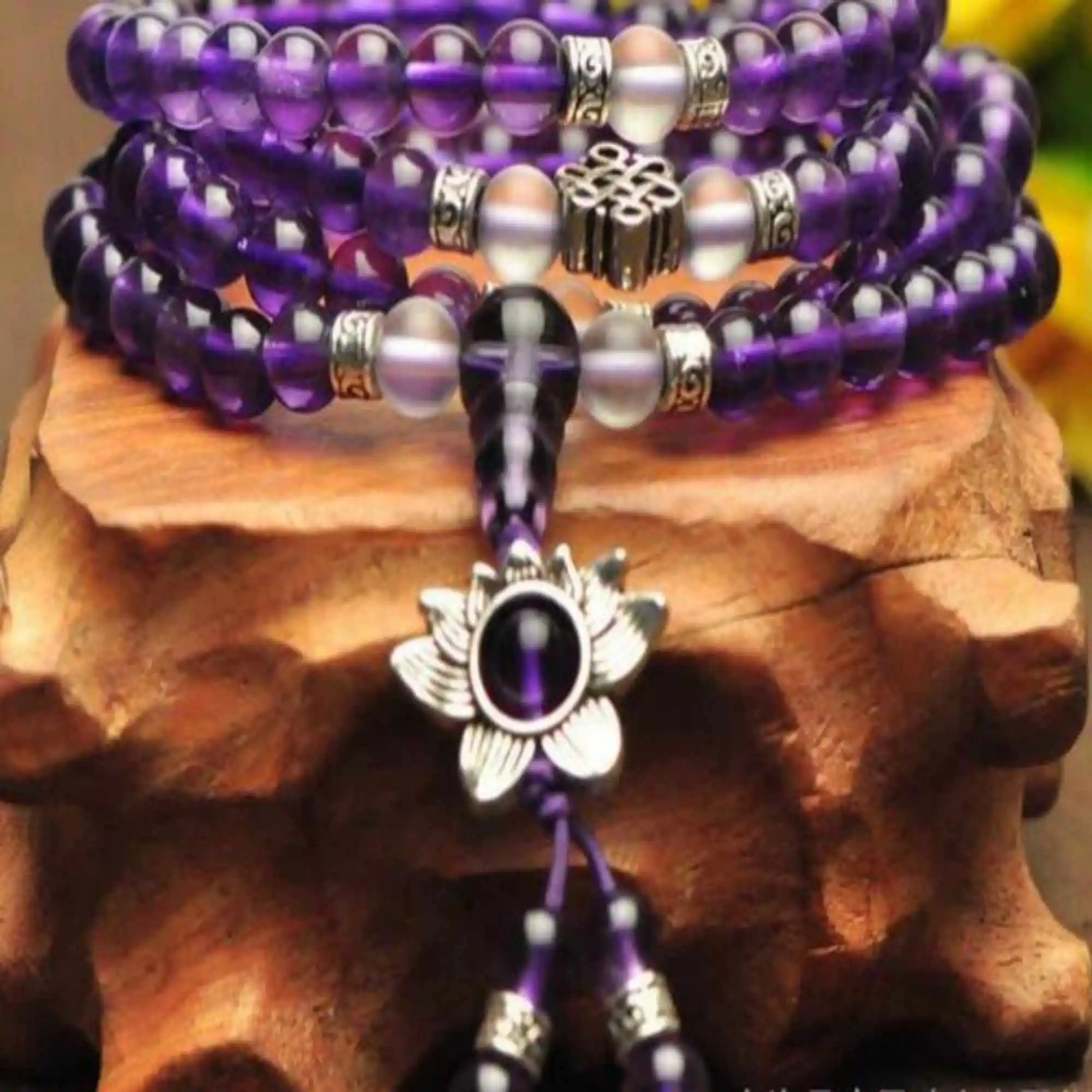

New 108 Amethyst Buddhist Prayer Beads Mala Necklace bracelet Office Wear Eco-Friendly Contemporary Chain Everyday Cuff Teens