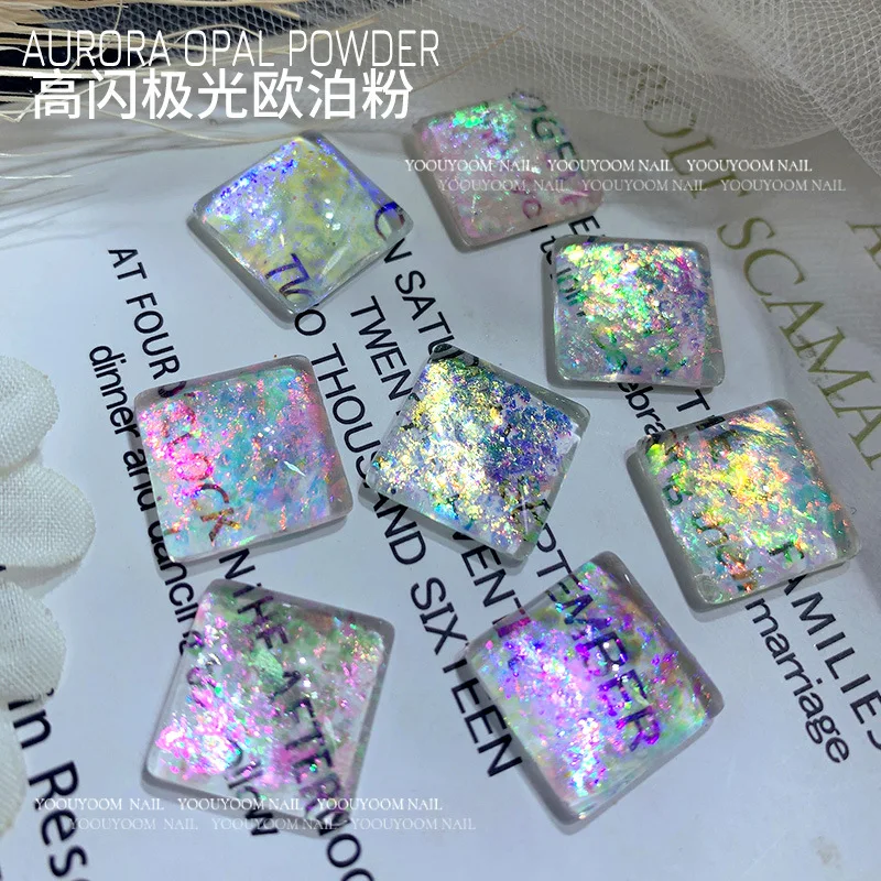 오로라 오팔 파우더 네일 글리터 불규칙 플레이크, 전문 DIY 스팽글 오팔 파우더, DIY 네일 아트 장식, 1 항아리