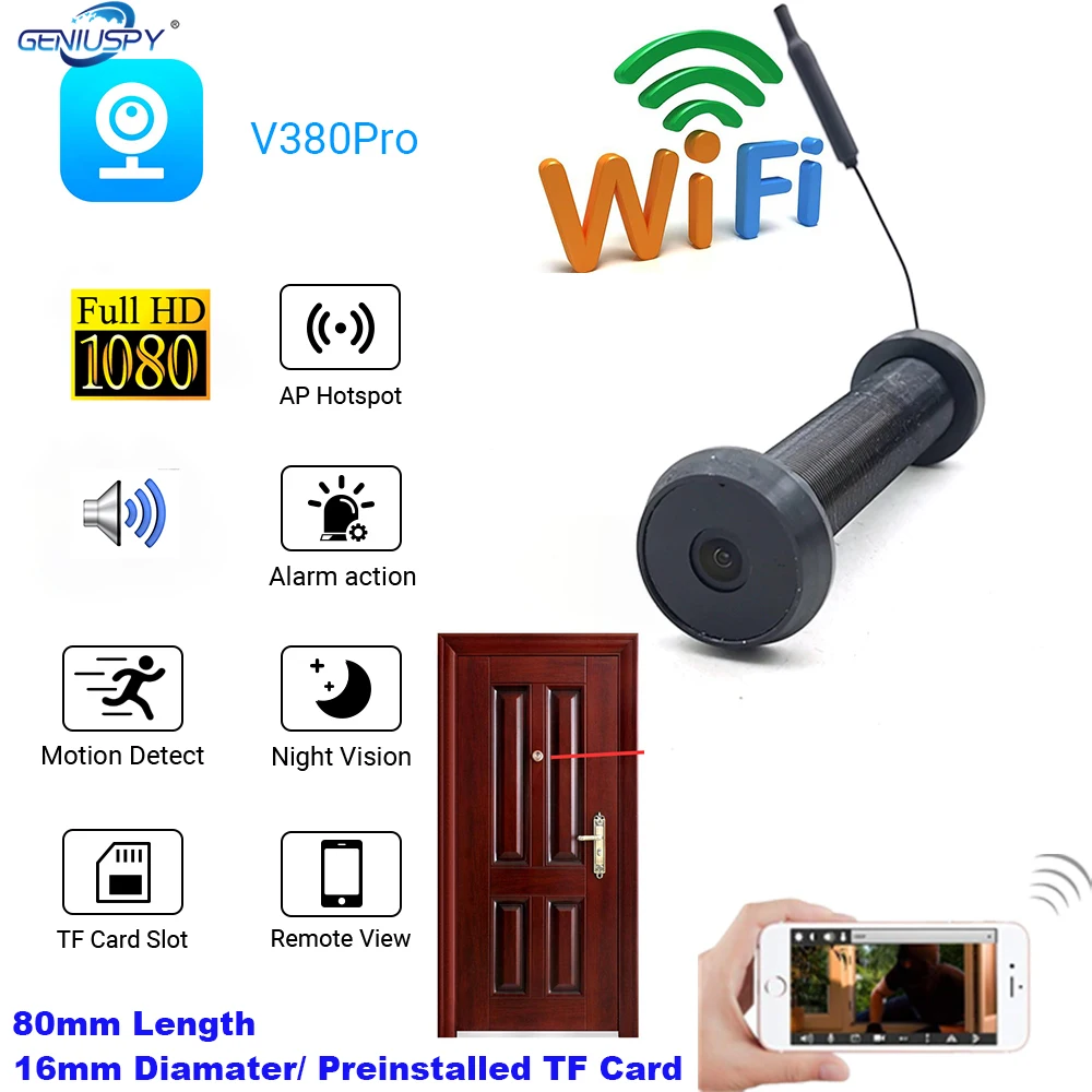 Registrazione Audio Video 1080P Con Scheda Tf V380 Pro Grandangolare Infrarossi Ir Visione Notturna Cat Eye Porta Antifurto Telecamera Spioncino Wi-Fi