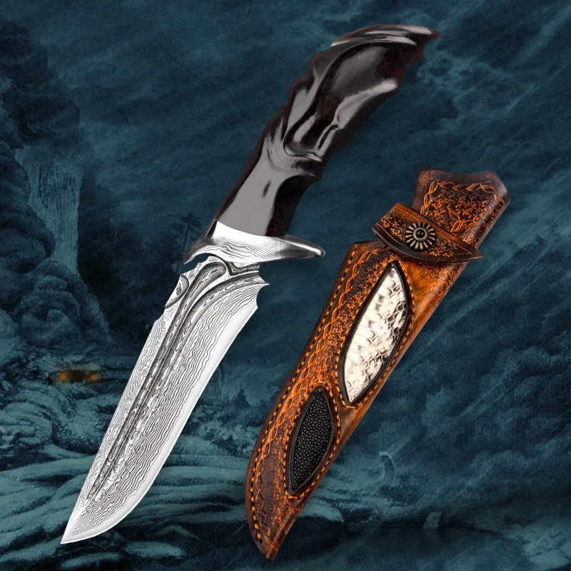 GuZheng Damascus Steel Camping Hunting Knife High end Collection