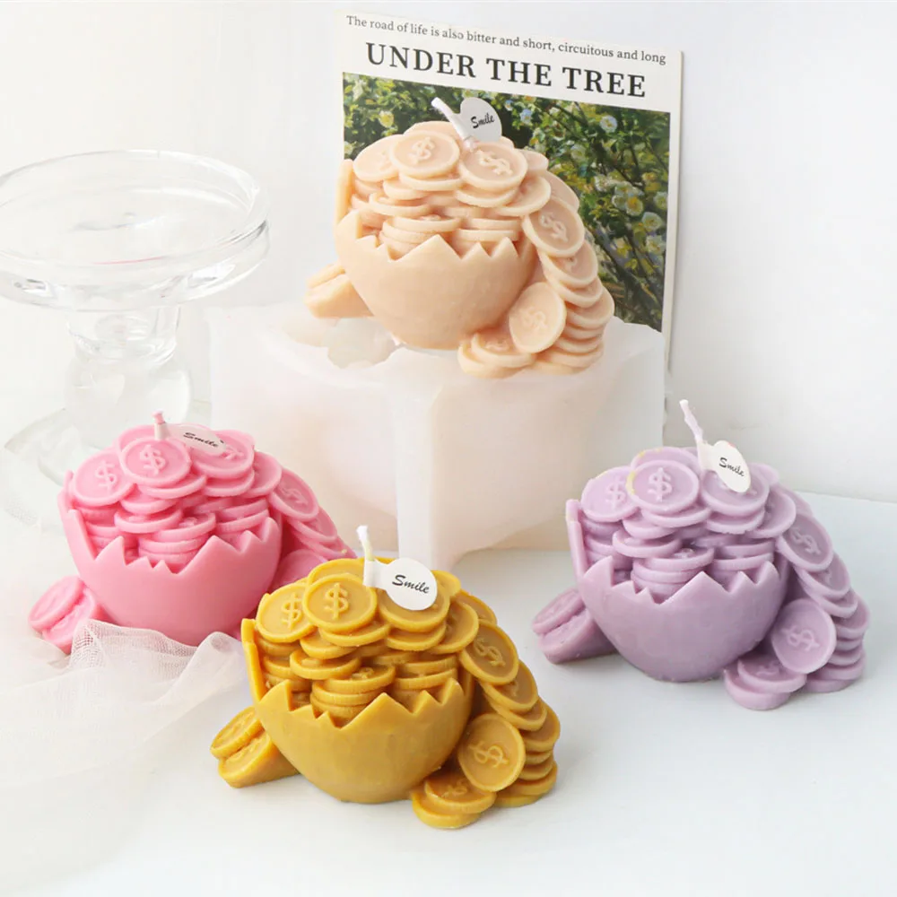 3D Coin Egg Breaking Candle Silicone Mold US Dollar Coin Banknotes Ball DIY Scented Candle Gypsum Resin Mould Cake Decor Gifts