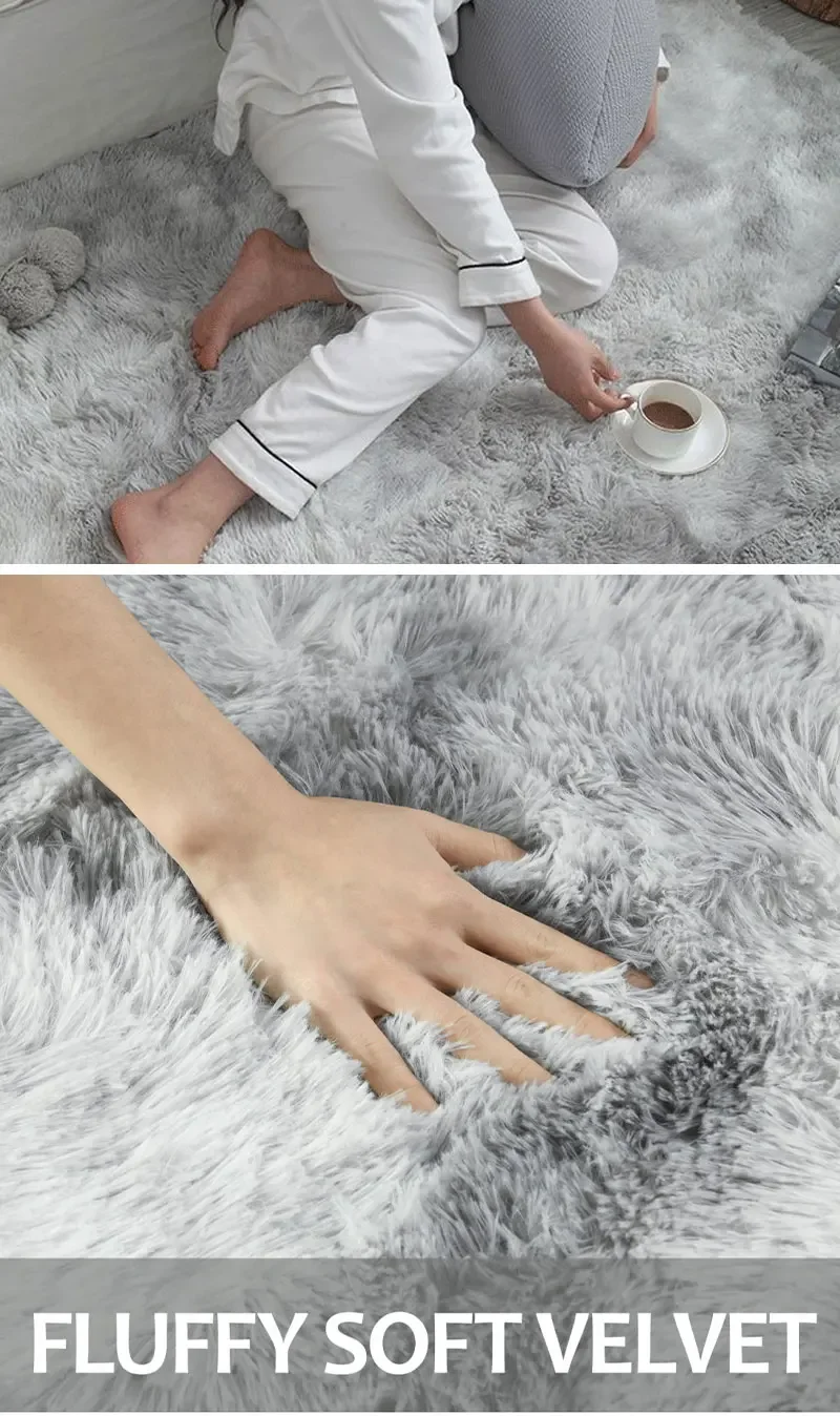 VIKAMA einfarbiger Wohnzimmerteppich, flauschiges großes Sofa, Couchtischdecke, Schlafzimmer-Nachttischmatte, Heimdekoration – Detail 6