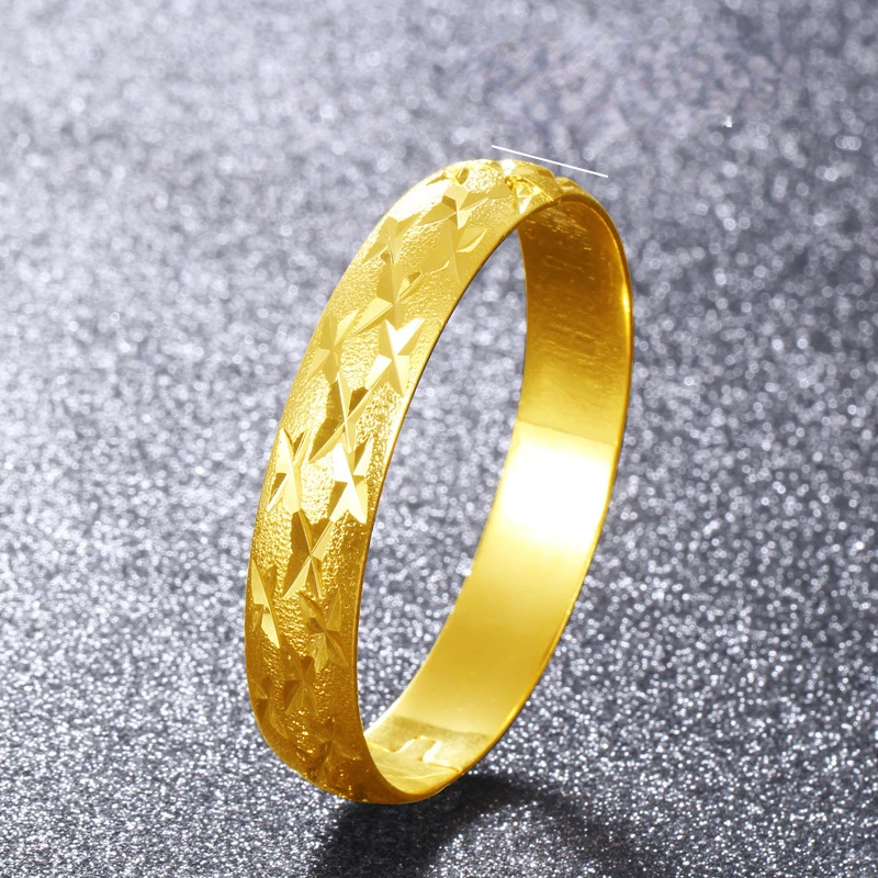 

24K Yellow Gold Plated Bracelet Bangle for Women 15mm Happiness Gypsophila Bracelets Bangles Wedding Engagement Jewelry Gifts