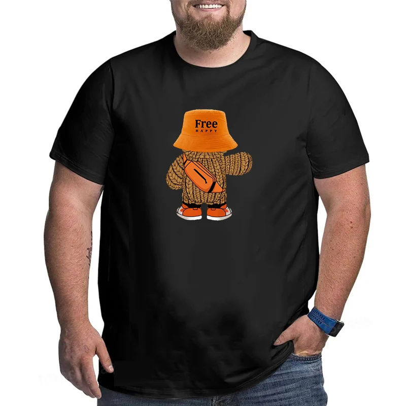 Men's Oversized Black Cotton T-Shirt - Plus Size, Round Neck, Short Sleeve