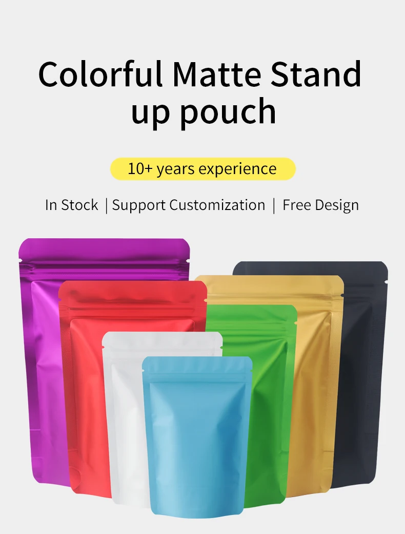 100 stücke Küche Lagerung Kaffee Lebensmittel Reißverschluss Mylar Taschen Feuchtigkeit-beweis Vertikale Kunststoff Taschen Matte Aluminium Zipper Dichtung Taschen – Detail 1