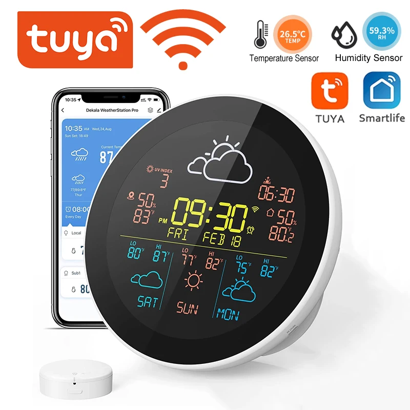 

Tuya WiFi Weather Clock 3-Day Weather Forecast Weather Station Wireless Smart Thermometer Hygrometer Remote Gauge Alarm Clock