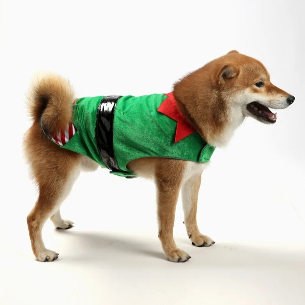 Pet Costumes Green Elf Pet Cosplay Costumes Comfortable Christmas Dog Clothes Winter Warm Puppy Striped Vest Coat for Pet Accessories