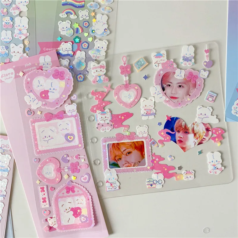 

Bottle Rabbit Korean Ins Cute Rabbit Laser Sticker Srapbooking Photo Frame Guca Deco Stick Stationery Decoration Kawaii Sticker