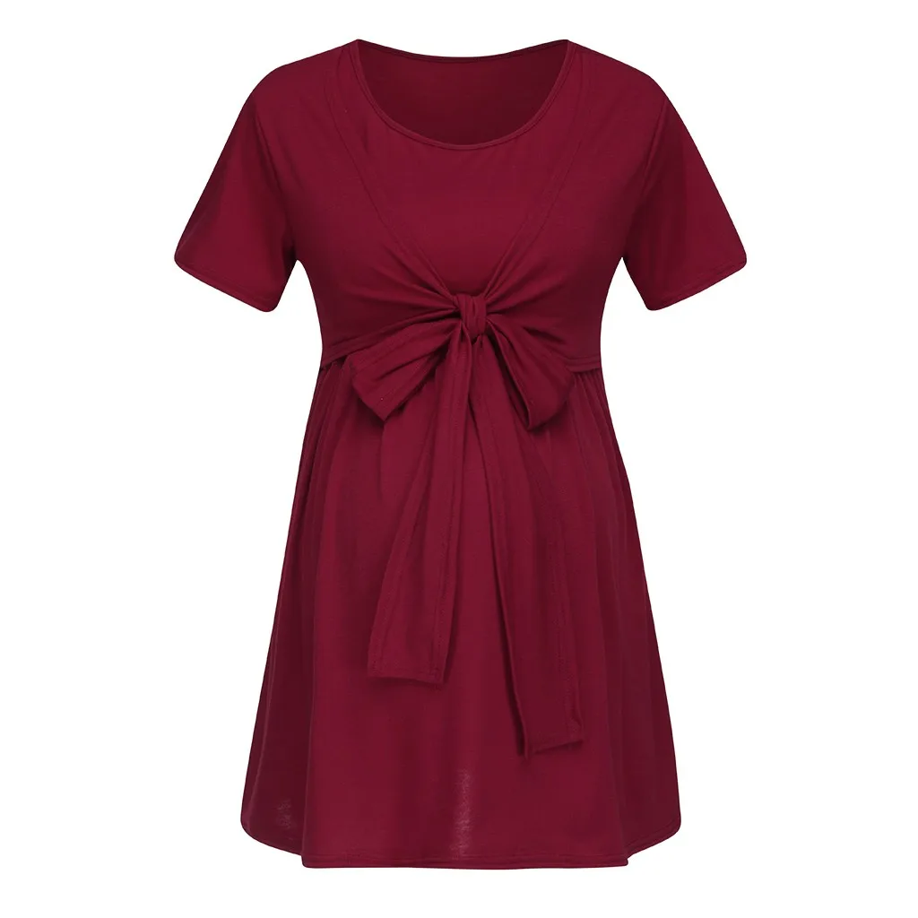 Women Maternity Pregnant Tops Women Maternity Shirt Pregnancy Blouse Solid Color Sleepwear Tie Breastfeeding Sleepwear Tops