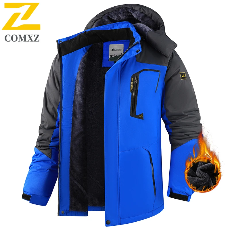 COMXZ Hooded Winter Jackets Warm Outdoor Windproof Adventure Hiking Camping Quilted Jacket Classic Climbing Racing Men's Jacket
